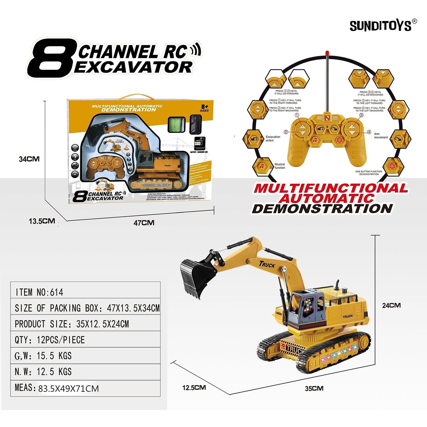 614 49MHz 8 Channels R/C One Click Present Crawler Excavators