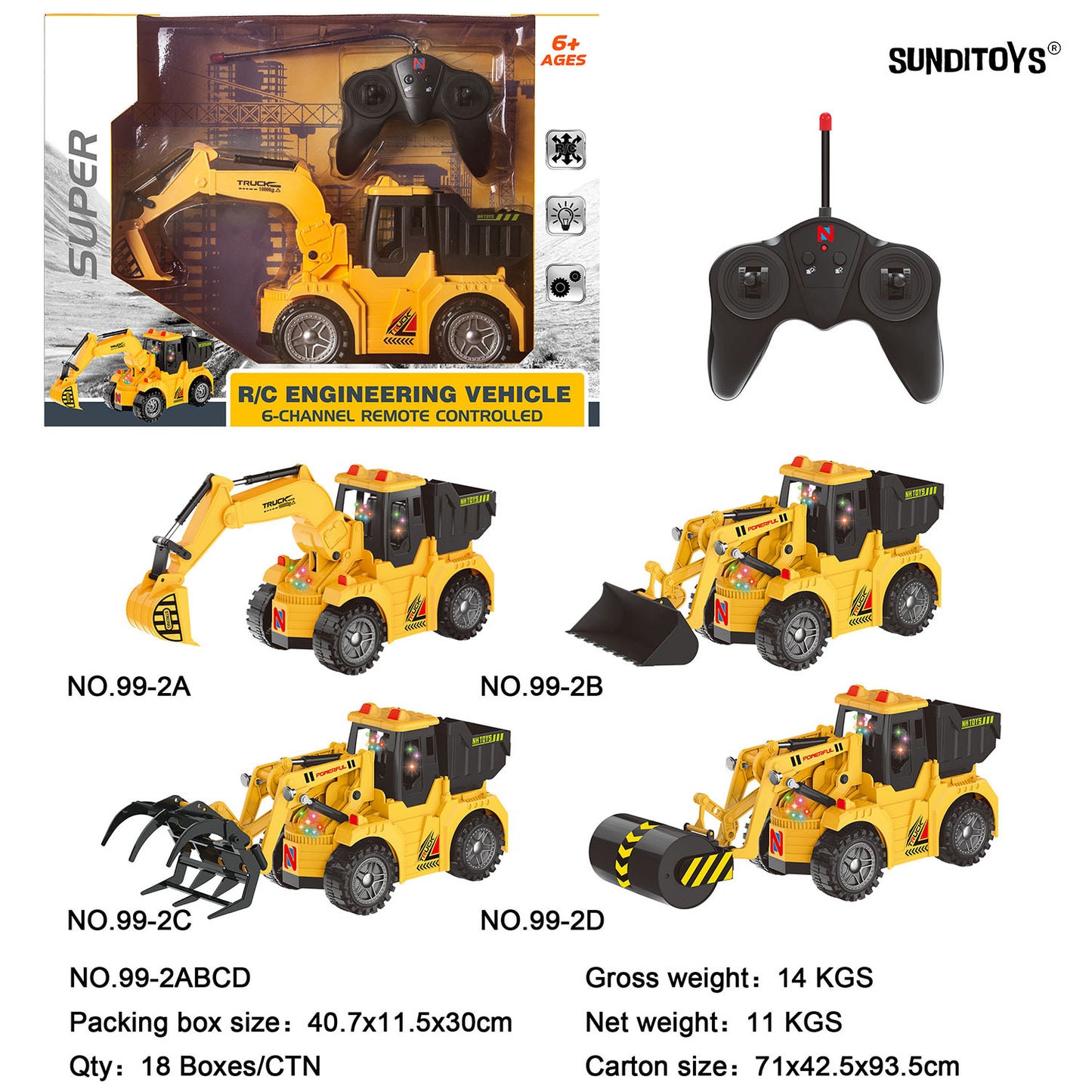99-2ABCD 40MHz 6 Channels R/C Wheel Excavator