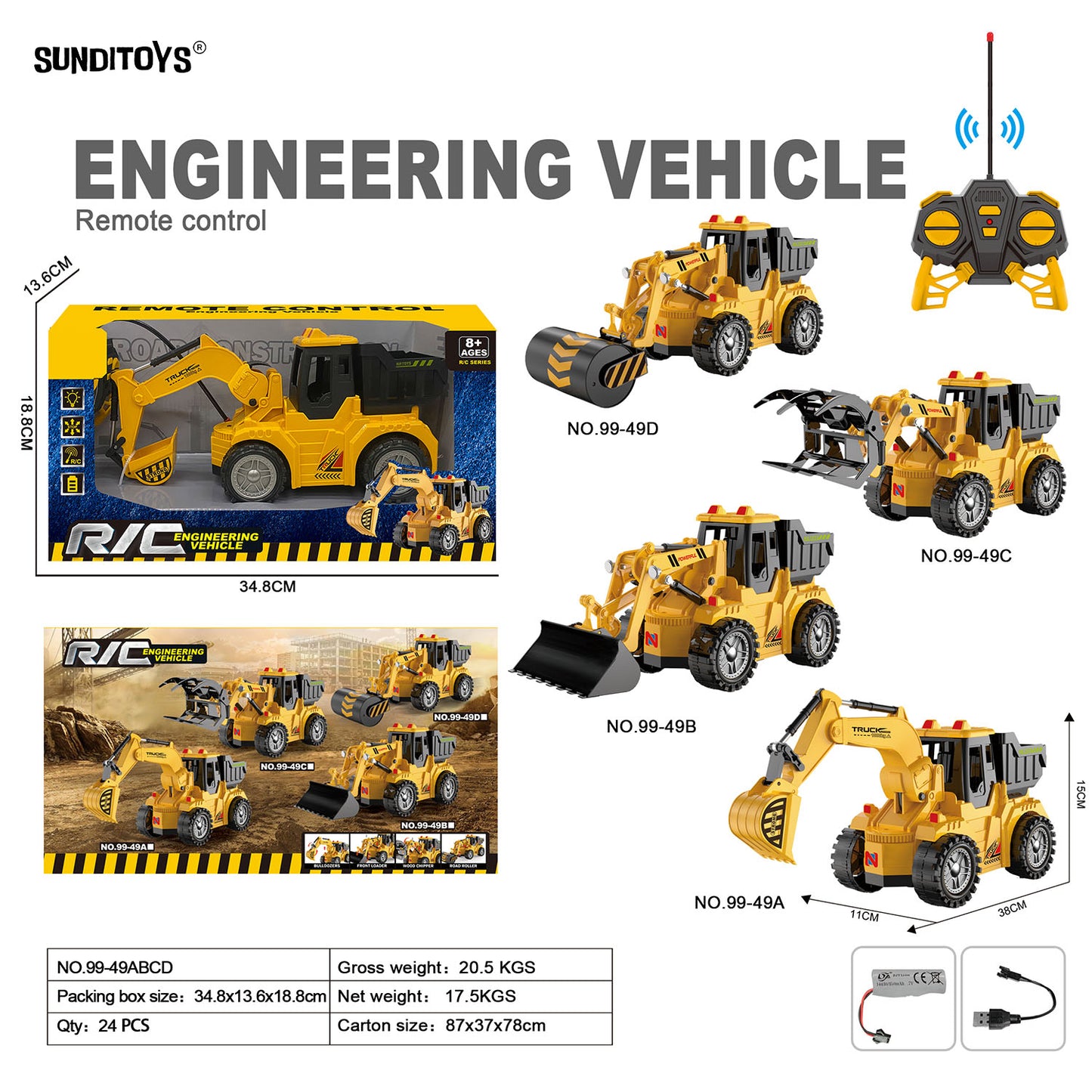 99-49ABCD 40MHz 5 Channels R/C Wheel Excavator