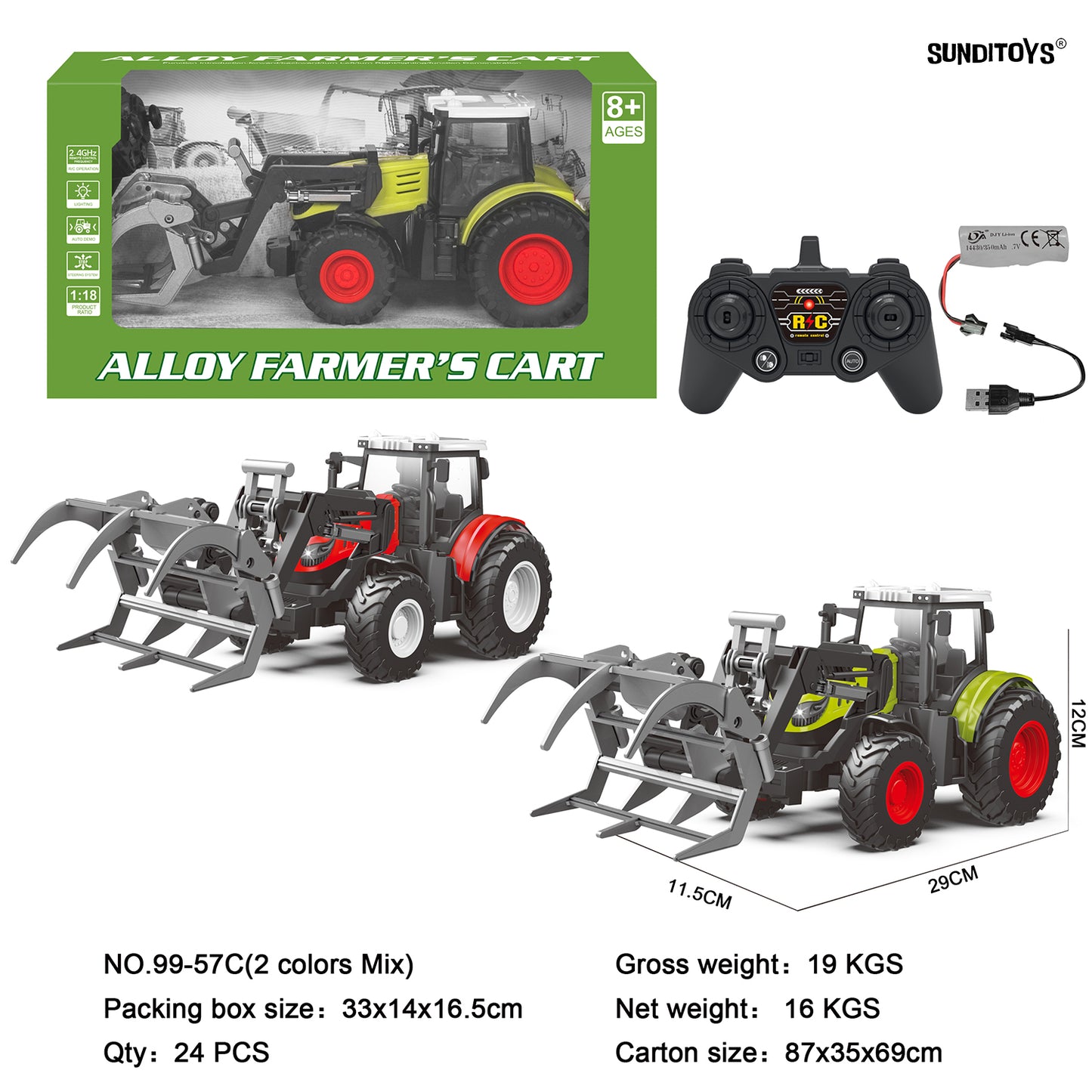 99-57C 2.4GHz Alloy Farmer's Grapple Truck/ Auto Demo: Forward/ Backward/ Left/ Right/ Lights