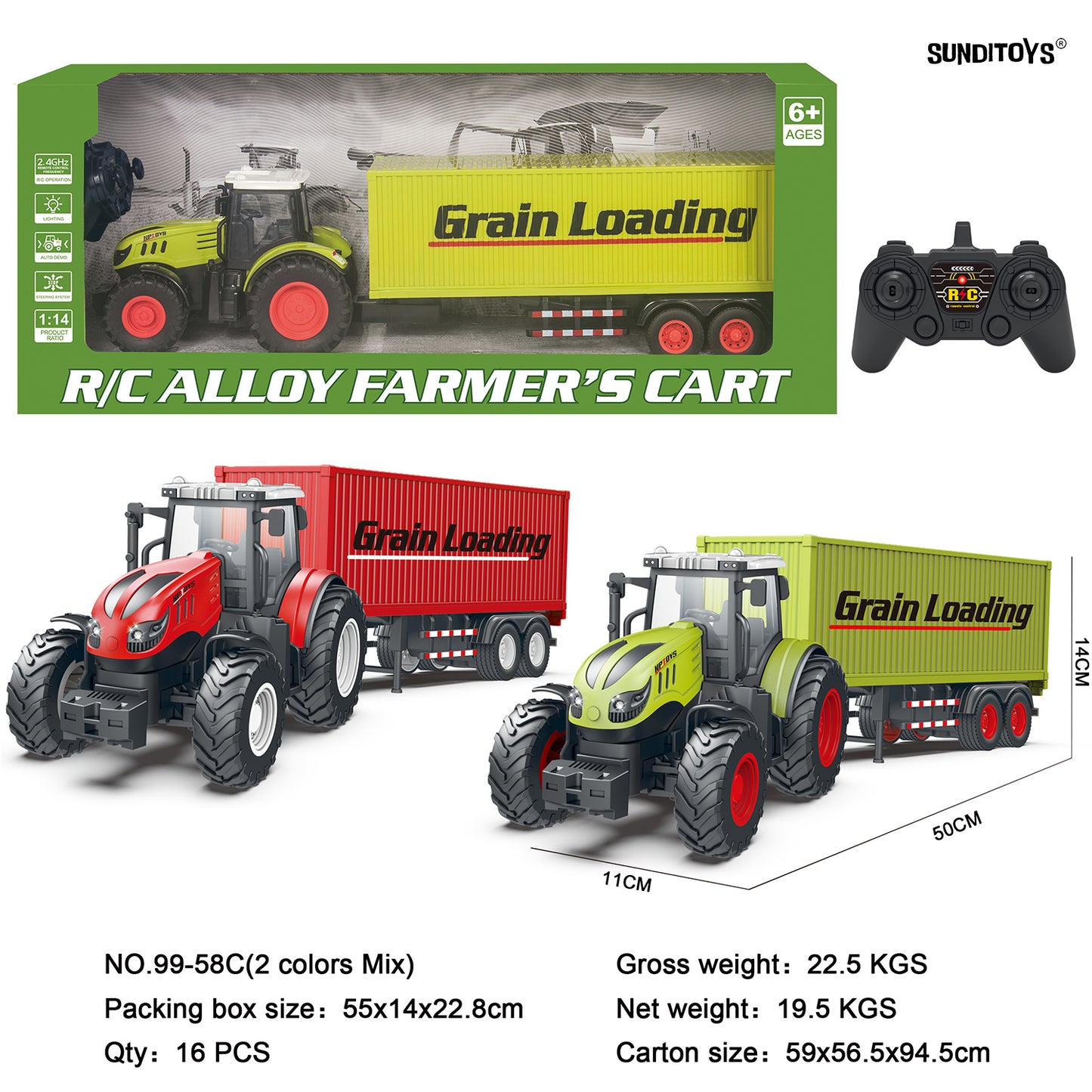 99-58C 2.4GHz Alloy Farmer's Grain Transport/ Auto Demo: Forward/ Backward/ Left/ Right/ Lights