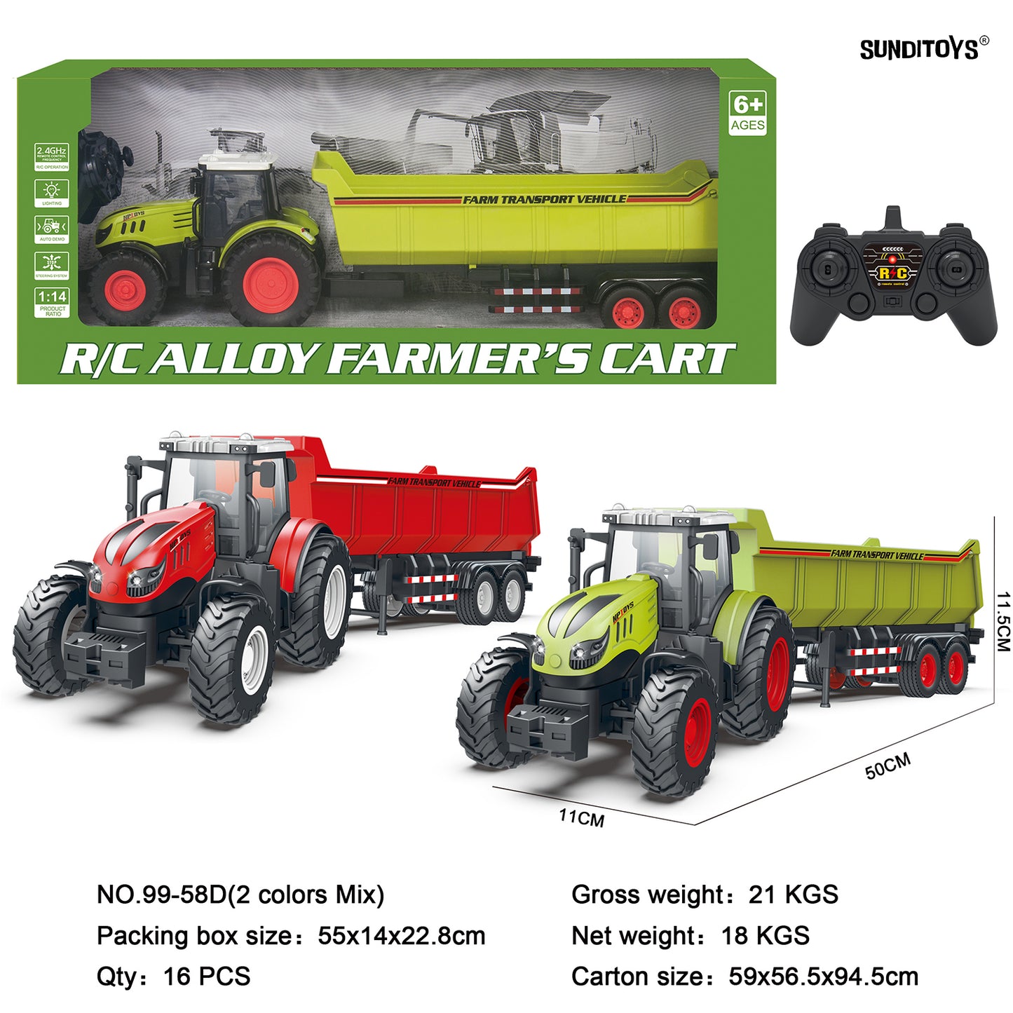 99-58D 2.4GHz Alloy Farmer's Agricultural Transport/ Auto Demo: Forward/ Backward/ Left/ Right/ Lights