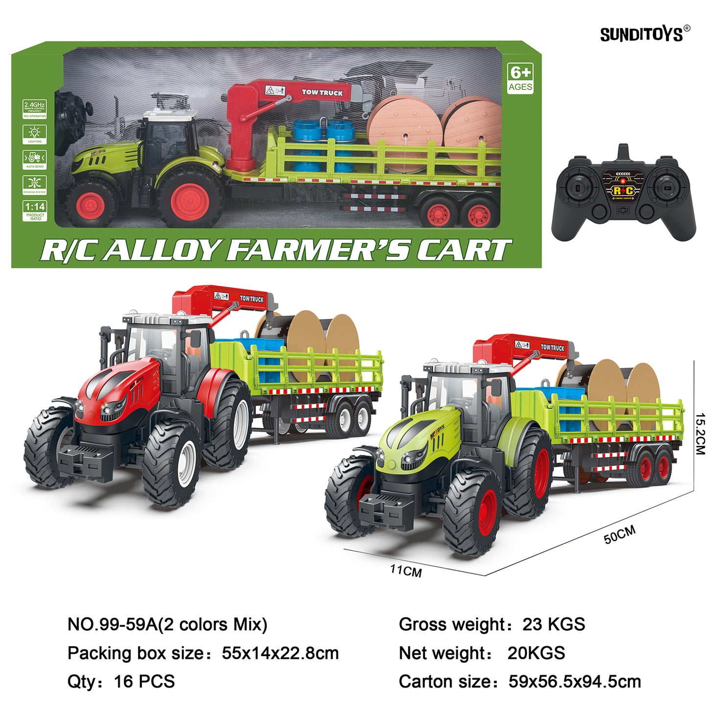 99-59A 2.4GHz Alloy Farmer's Transport Crane/ Auto Demo: Forward/ Backward/ Left/ Right/ Lights