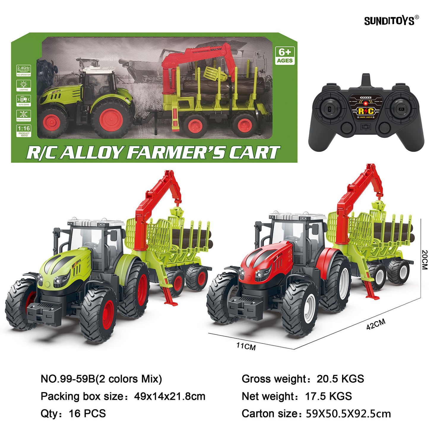 99-59B 2.4GHz Alloy Farmer's Grapple Truck/ Auto Demo: Forward/ Backward/ Left/ Right/ Lights