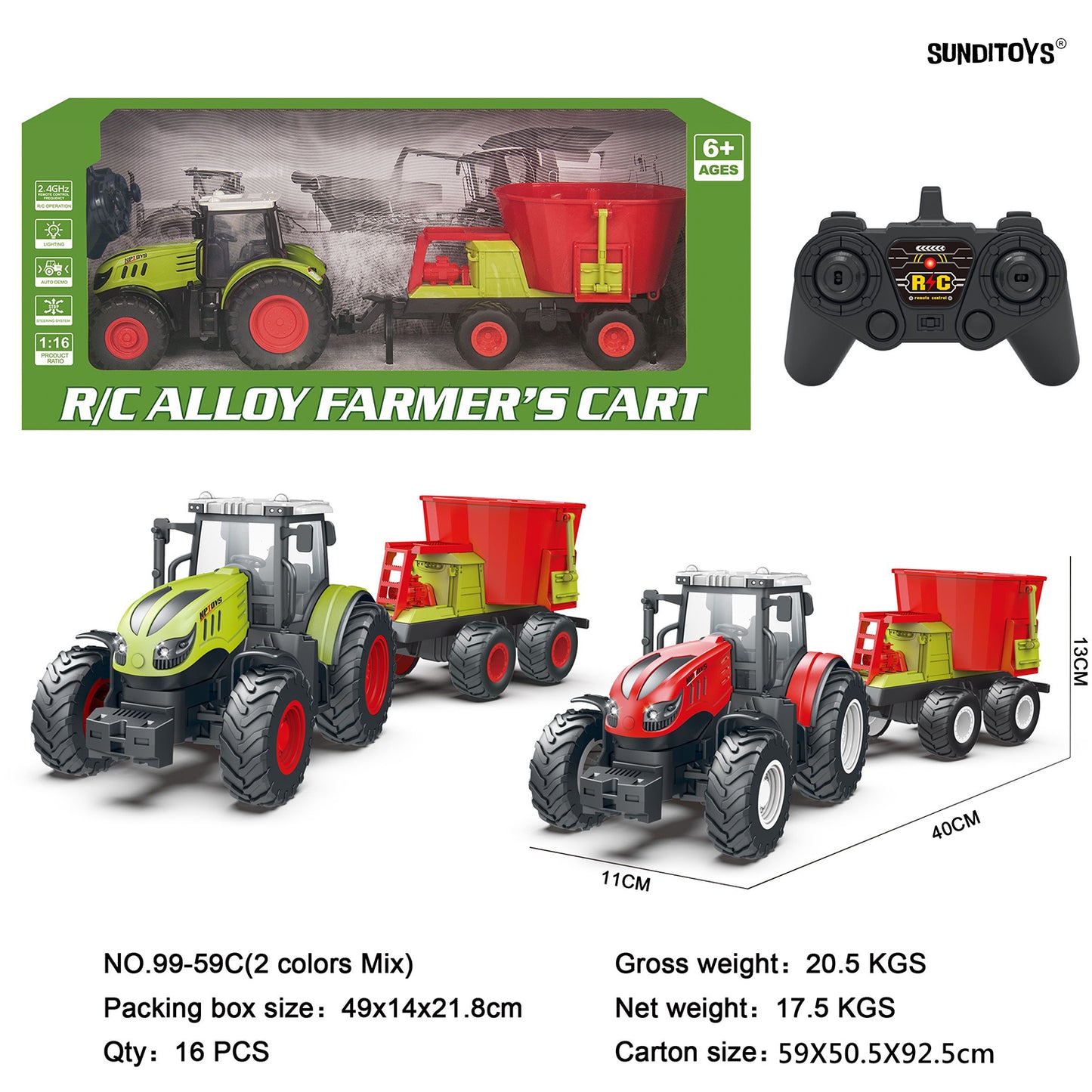 99-59C 2.4GHz Alloy Farmer's Mixing Truck/ Auto Demo: Forward/ Backward/ Left/ Right/ Lights