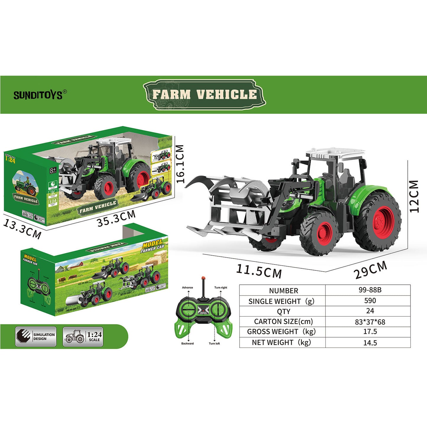 99-88B 40MHz Farmer's Grapple Truck Forward/ Backward/ Left/ Right