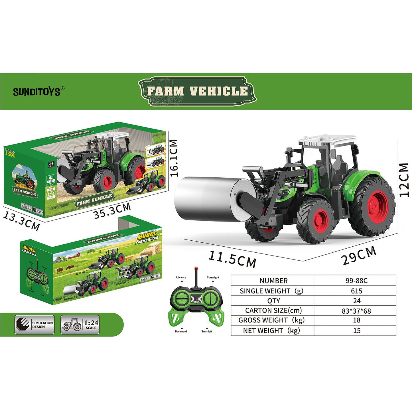 99-88C 40MHz Farmer's Road Roller Forward/ Backward/ Left/ Right