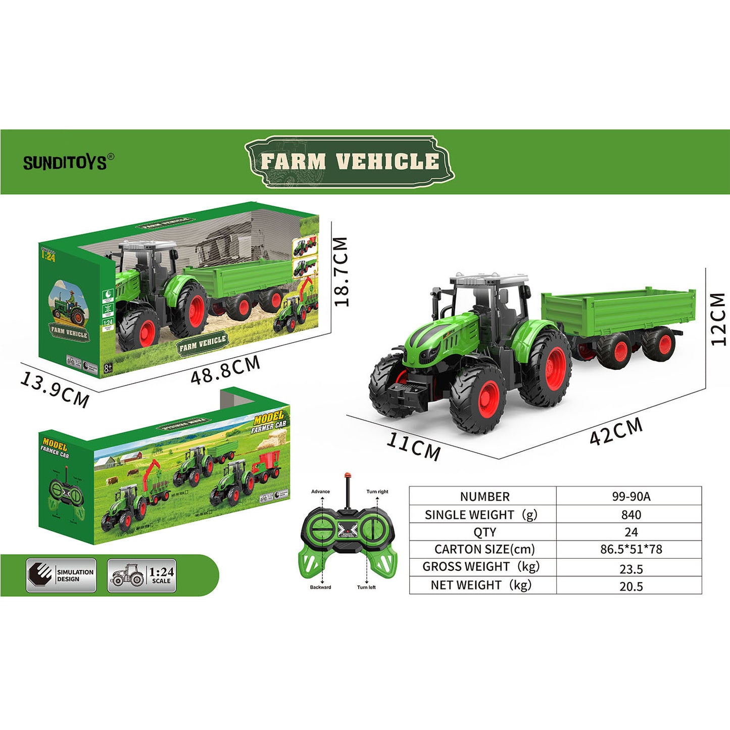 99-90A 40MHz Farmer's Transport Forward/ Backward/ Left/ Right