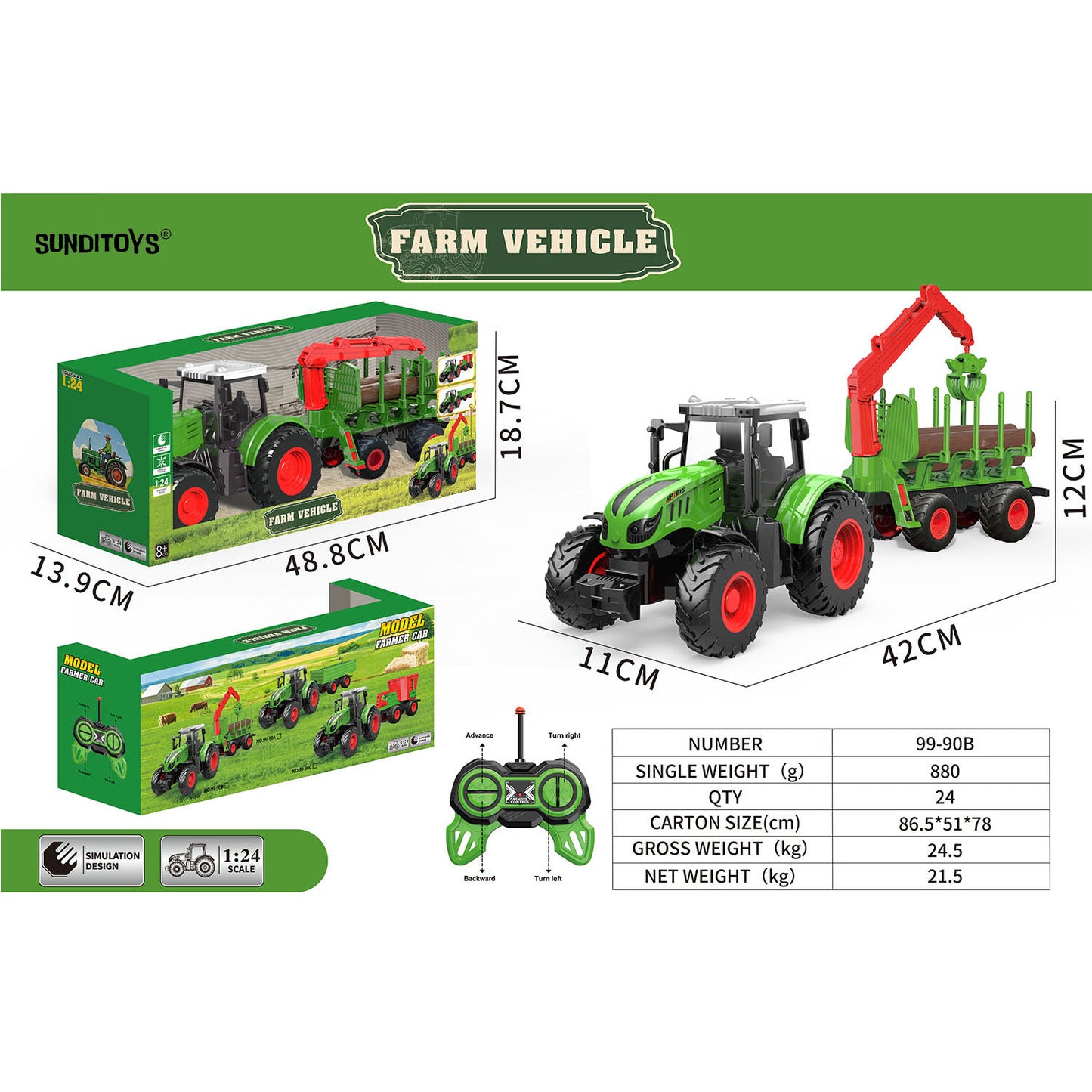 99-90B 40MHz Farmer's Grapple Truck Forward/ Backward/ Left/ Right