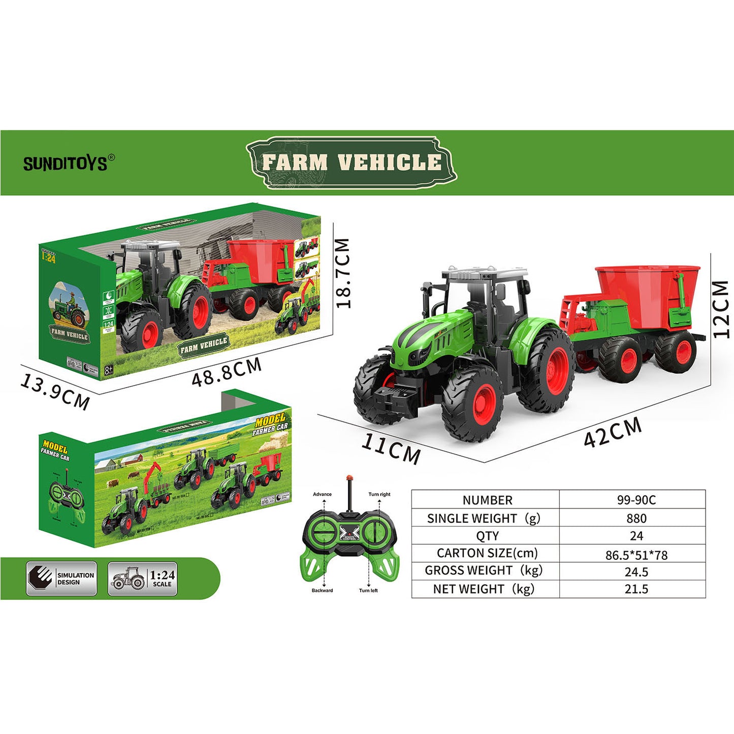 99-90C 40MHz Farmer's Mixing Truck Forward/ Backward/ Left/ Right