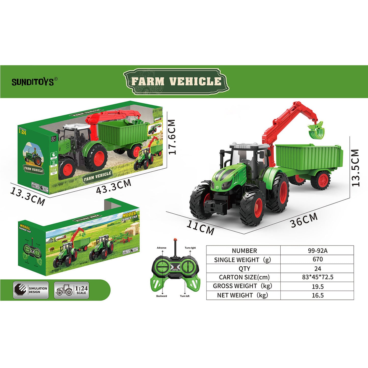 99-92A 40MHz Farmer's Grapple Grass Truck Forward/ Backward/ Left/ Right