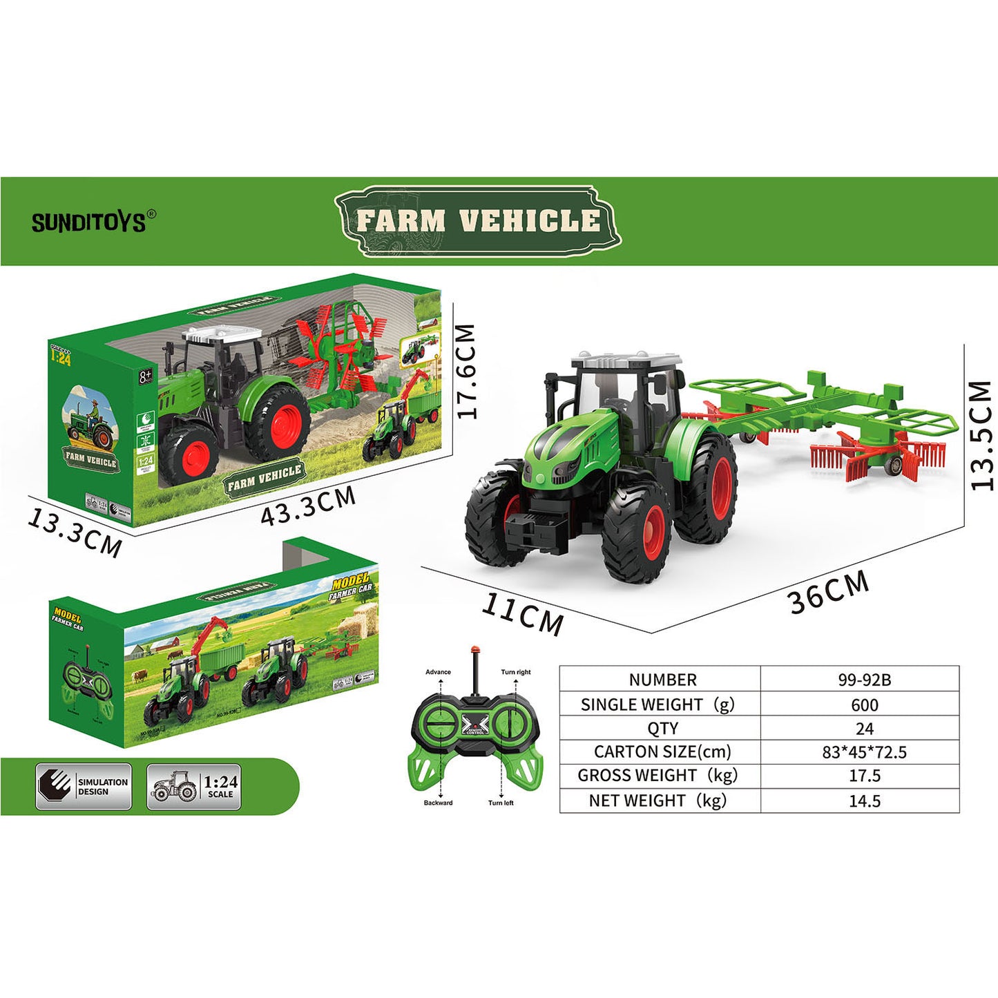 99-92B 40MHz Farmer's Embrace Grass Truck Forward/ Backward/ Left/ Right