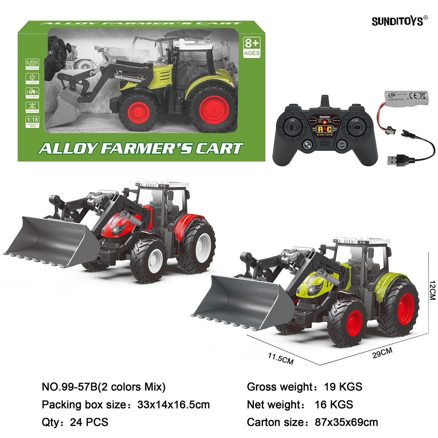 99-57B 2.4GHz Alloy Farmer's Bulldozer/ Auto Demo: Forward/ Backward/ Left/ Right/ Lights