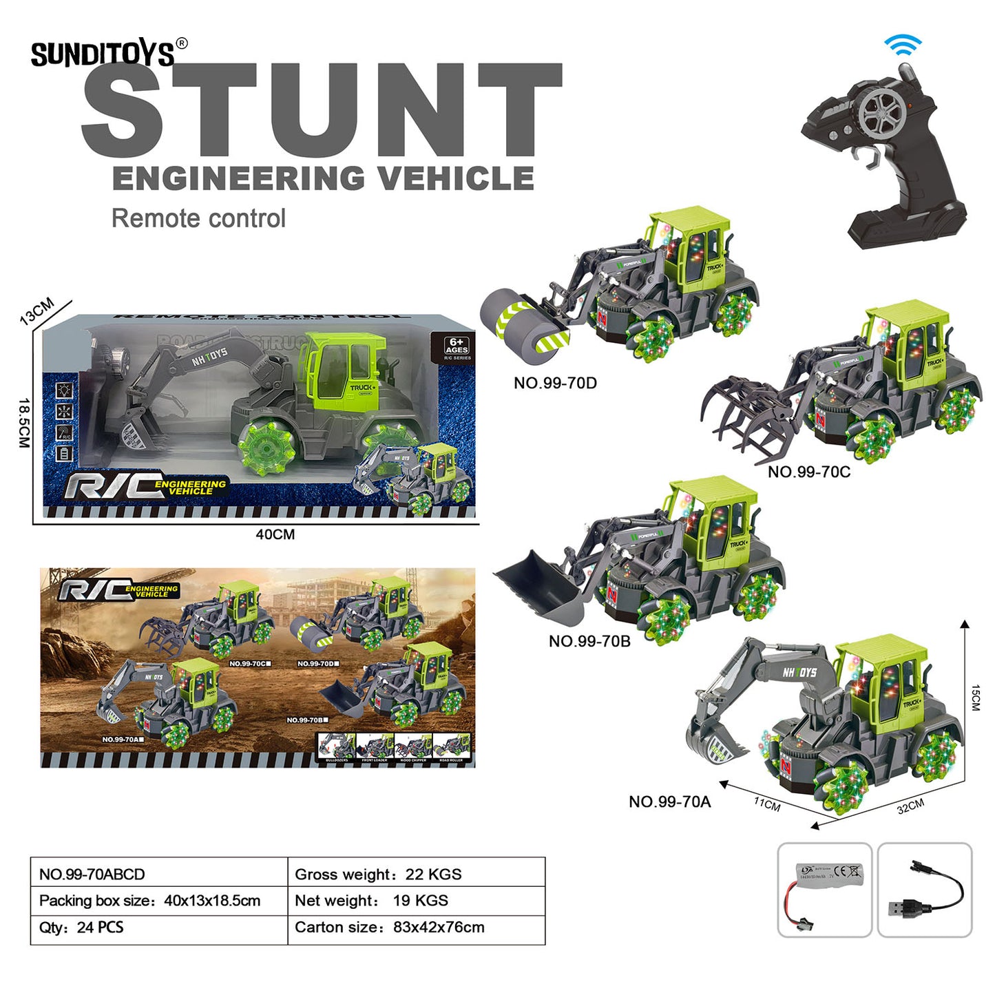 99-70ABCD 2.4GHz 8 Channels R/C Stunt Excavator